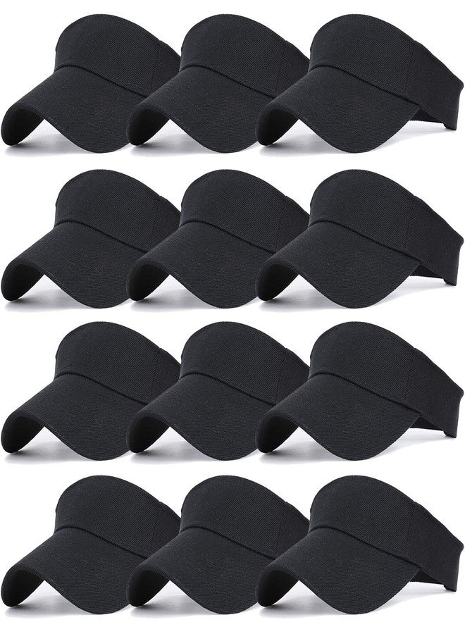 Ultrafun Unisex Sports Sun Visor Adjustable UV Protection Sun Hat Cap for Beach Pool Golf Tennis (12Pack-Black) - Image 1